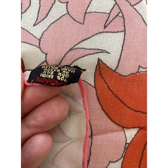 Vintage Hand Rolled Silk Blend Floral Abstract Print Scarf Made In Japan MCM - Picture 6 of 6